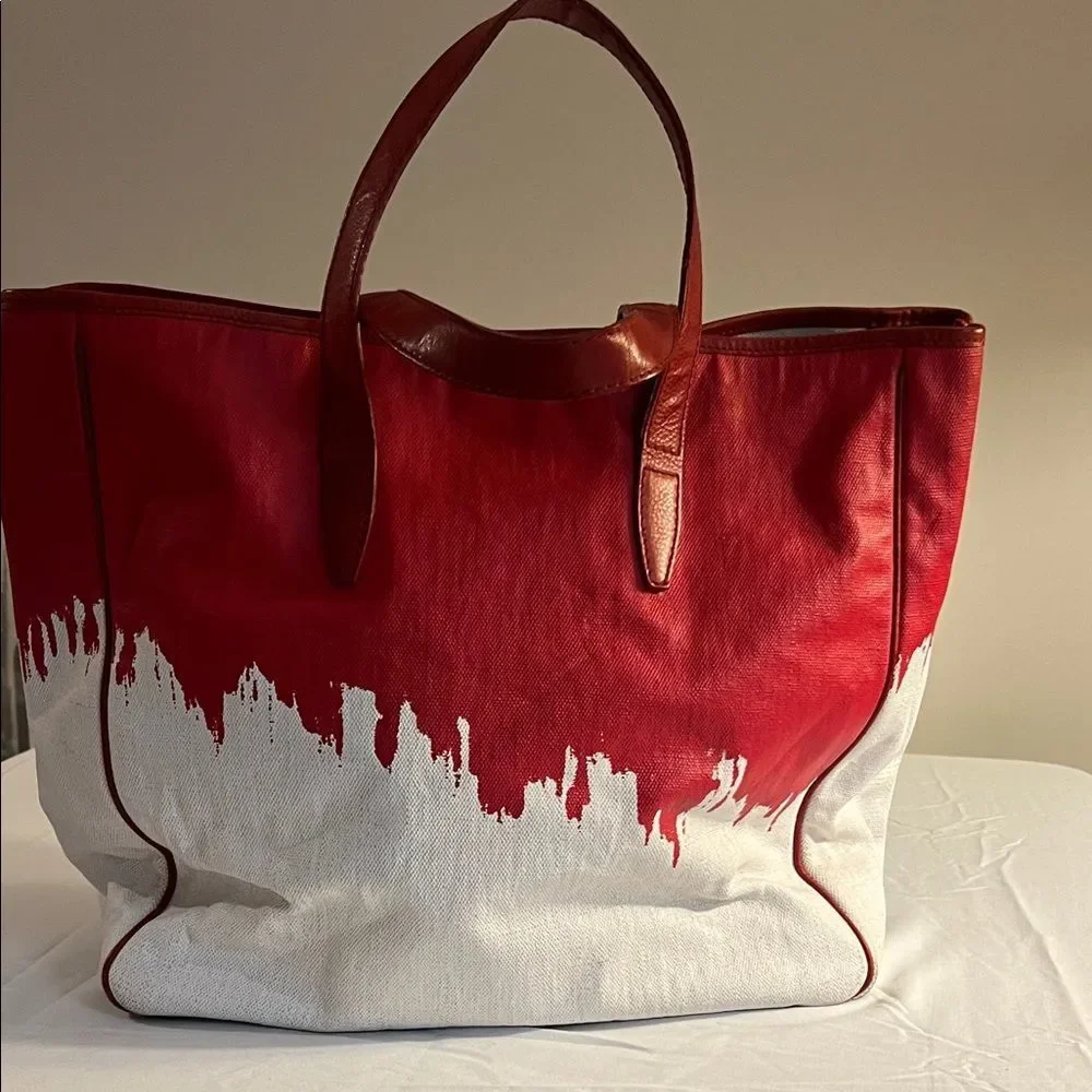 Yves Saint Laurent Rive Gauche Red and White Tote - Picture 7 of 12